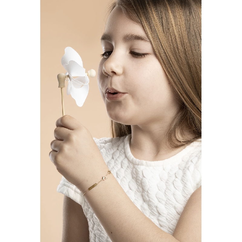 Bracelet fille en or jaune 18 carats plaque et dauphins