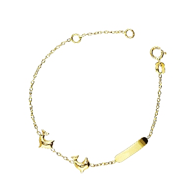 Bracelet fille en or jaune 18 carats plaque et dauphins