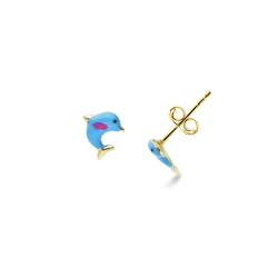Boucles d'oreilles en or jaune 18k avec un dauphin