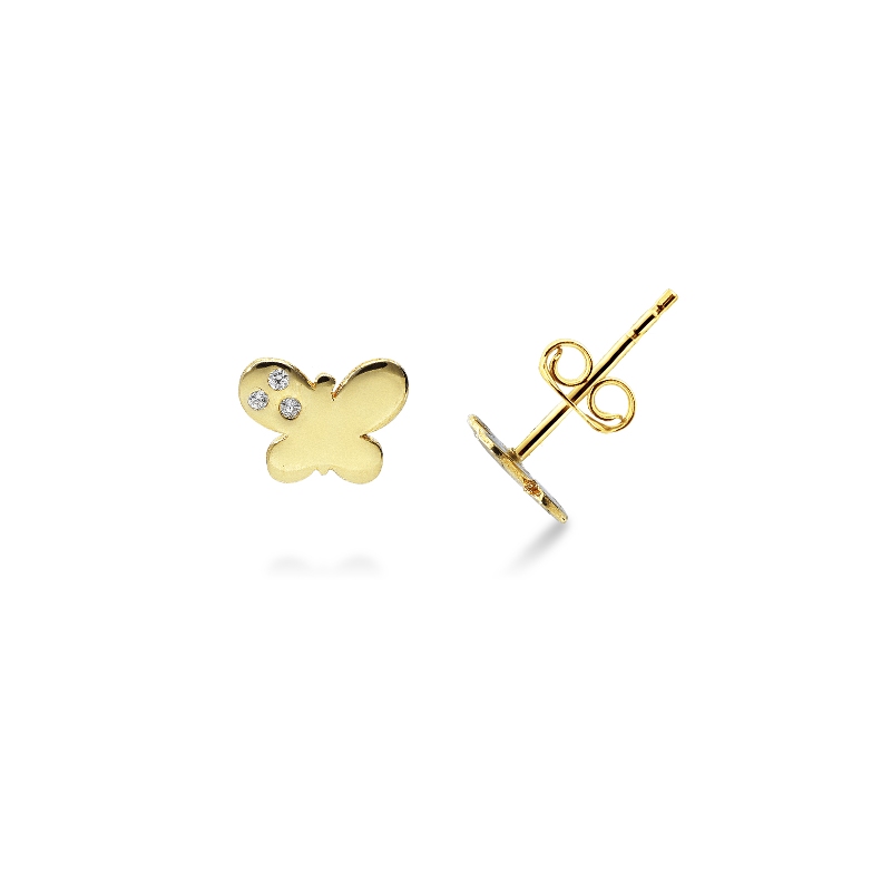 Boucles d'oreilles papillon en or jaune 18k avec zircons