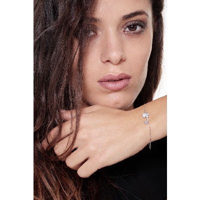 Bracelet symbolique or blanc 18 carats avec ange et zircons