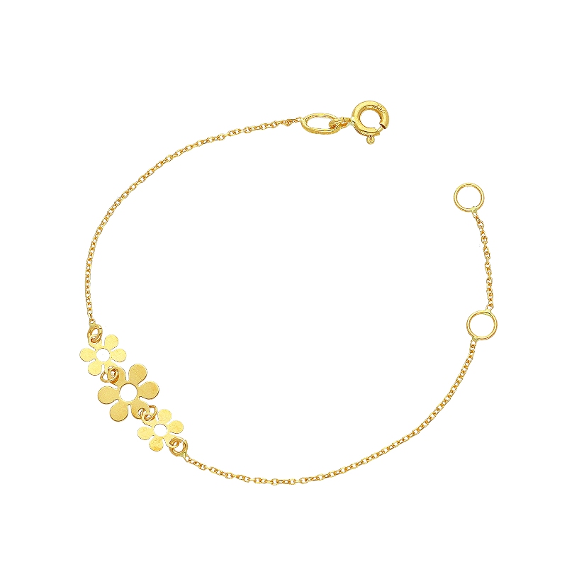 Bracelet en or jaune 18k trois fleurs 