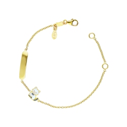 Bracelet en or jaune 18k avec chaton blanc et plaque