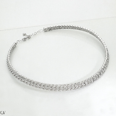 Choker gourmette or blanc 18k avec diamants