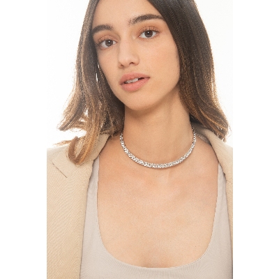 Choker gourmette or blanc 18k avec diamants