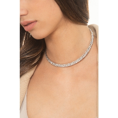 Choker gourmette or blanc 18k avec diamants