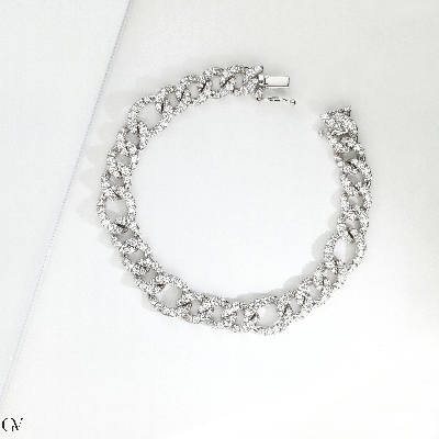 Bracelet groumette en or blanc 750 avec diamants