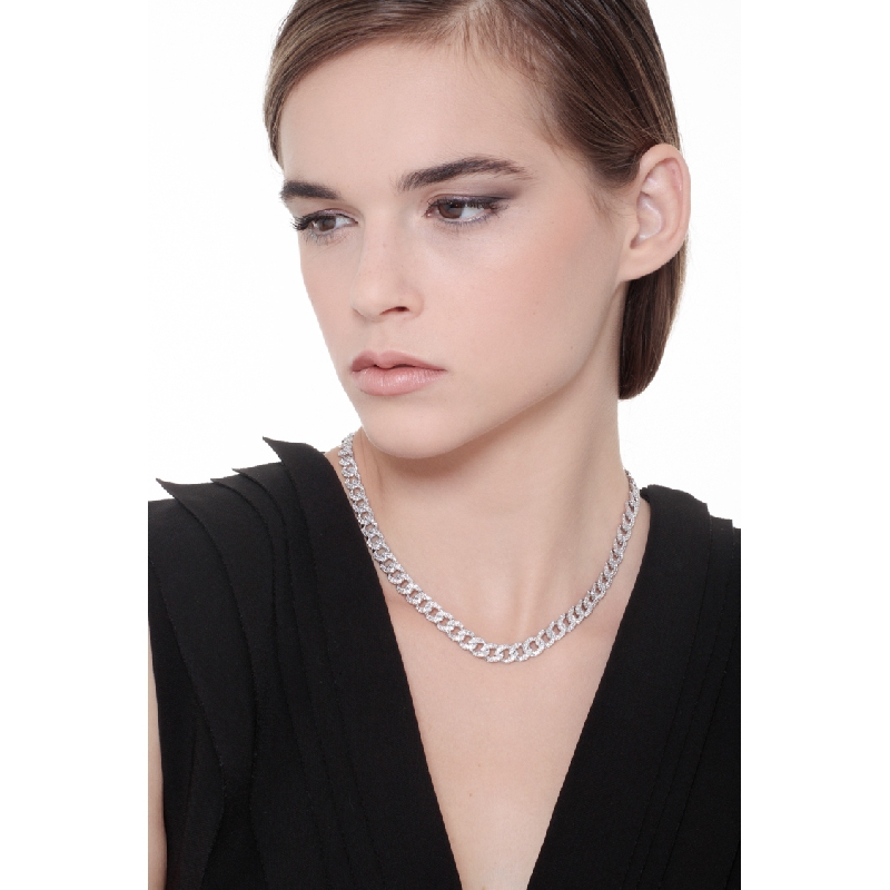 Collar gourmette en oro blanco de 18k con diamantes