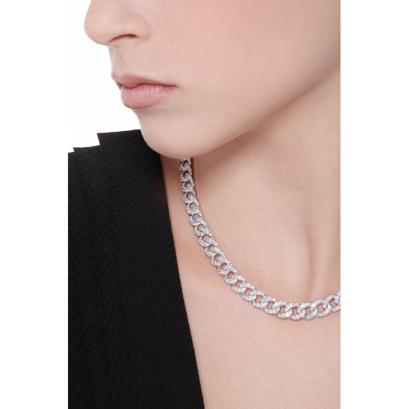 Collar gourmette en oro blanco de 18k con diamantes