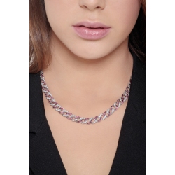 Collier souple or blanc 18k type gourmette avec rubis et diamants 2