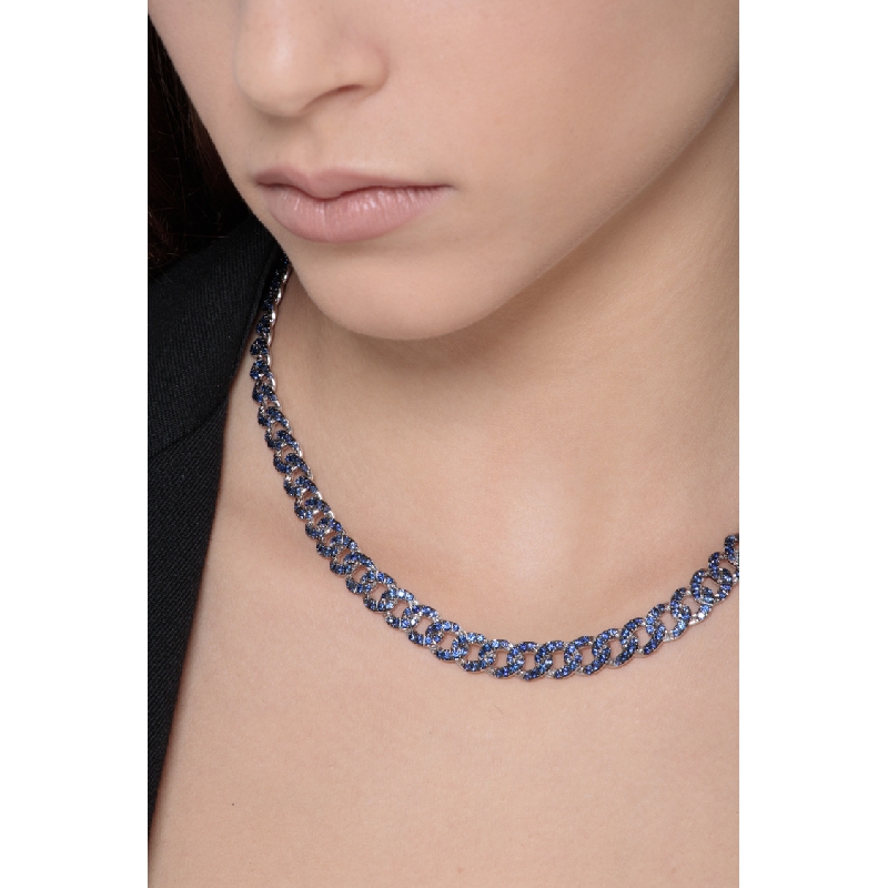 Collier groumette en or blanc 18k avec saphirs bleus