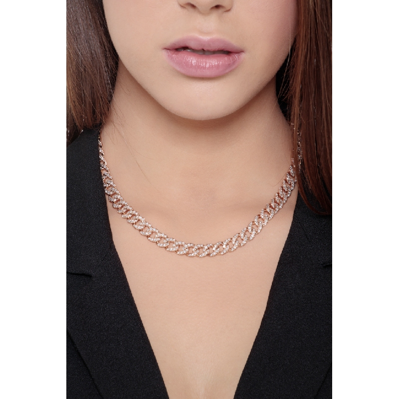 Collier en maille gourmette en or rose 18 carats avec des diamants