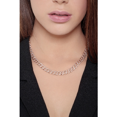 Collier en maille gourmette en or rose 18 carats avec des diamants