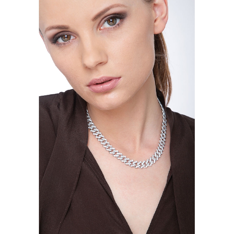 Collier groumette en or blanc 18k serti de diamants