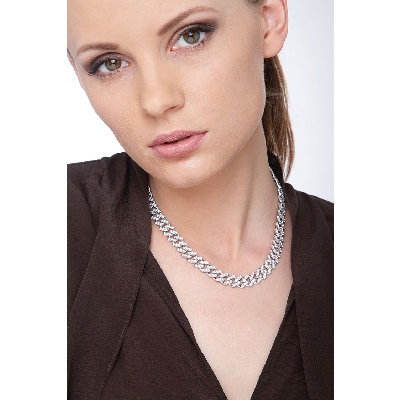 Collier groumette en or blanc 18k serti de diamants