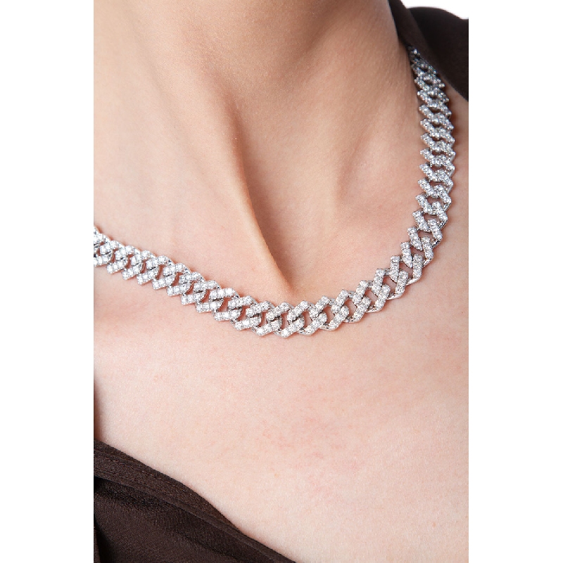 Collier groumette en or blanc 18k serti de diamants