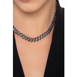 Collier en maille gourmette en or blanc 18 carats avec des diamants noirs. Extrémités brunies. 2