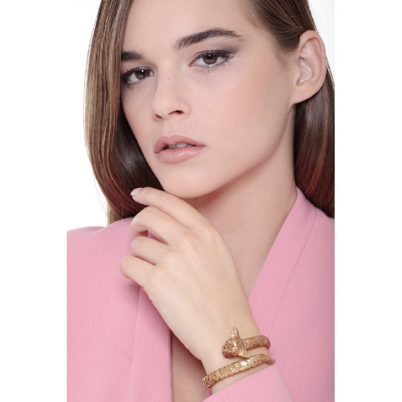 Bracelet semi-rigide en or jaune en forme de chien avec diamants