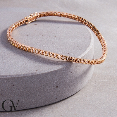 Bracelet tennis à griffes en or rose 18k et diamants bruns