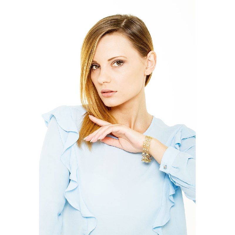 Bracelet en or jaune 18k avec maillons doubles et diamants