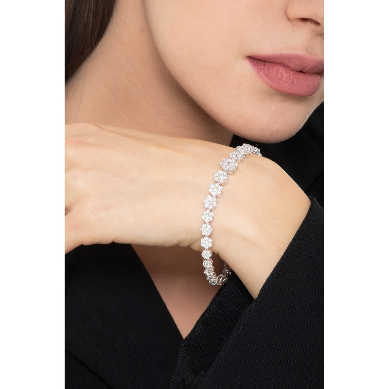 Bracelet fleurs Illusion en or blanc 18k serti de diamants