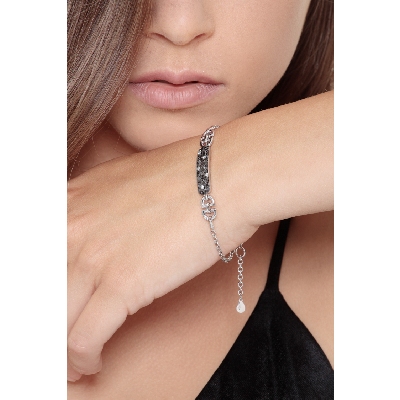 Bracelet diamants noirs et blancs or blanc 18 carats 