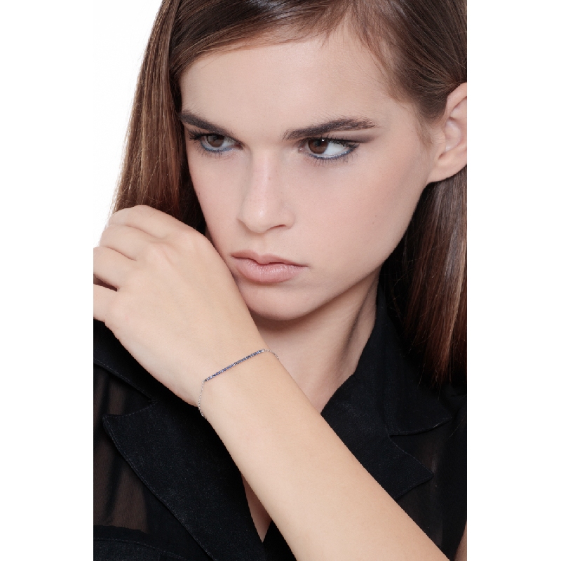 Bracelet barrette à griffes brunies avec saphirs bleu et or blanc 18k 