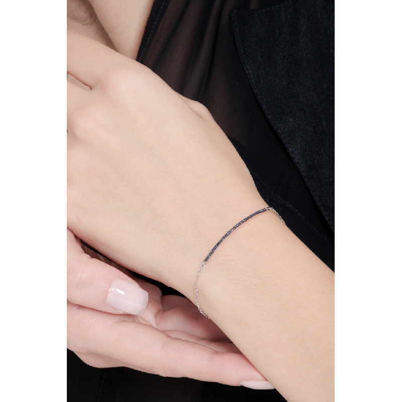 Bracelet barrette à griffes brunies avec saphirs bleu et or blanc 18k 