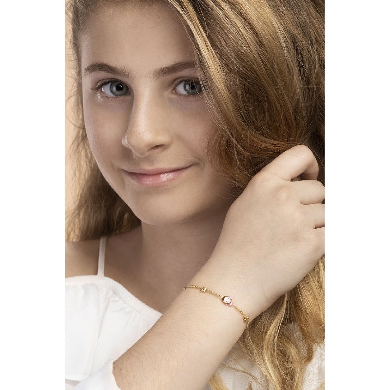 Bracelet pour enfant en or jaune 18k avec poisson émaillé et étoiles