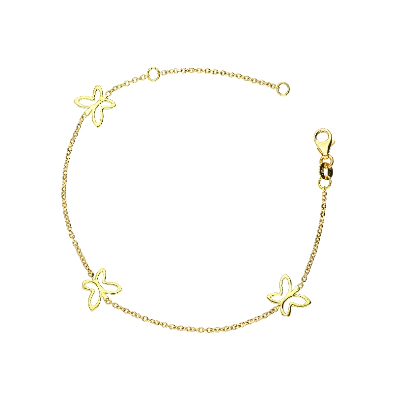 Bracelet pour fille avec trois papillons en or jaune 18k