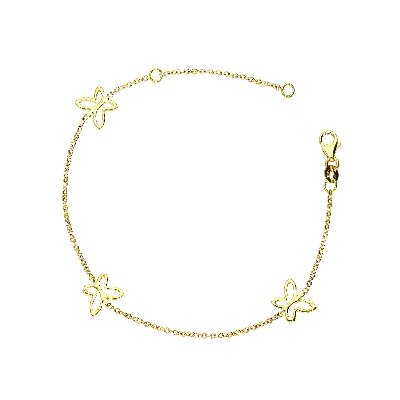 Bracelet pour fille avec trois papillons en or jaune 18k