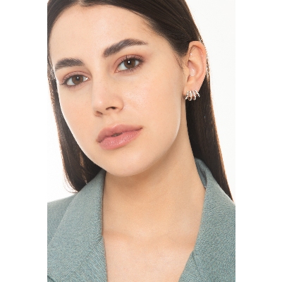 Boucles d'oreilles en or blanc 18 carats avec rangées de diamants