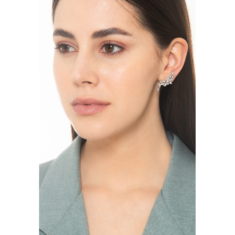 Boucles d’oreilles or blanc 18k avec diamants en cascade