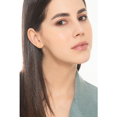 Boucles d’oreilles en or jaune 18k avec chien jaune et patte rouge