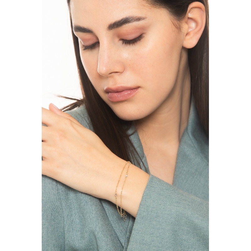 Bracelet double brin en or jaune 18k avec carrés