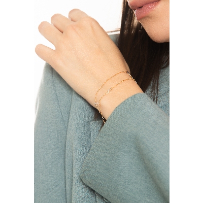 Bracelet double brin en or jaune 18k avec carrés