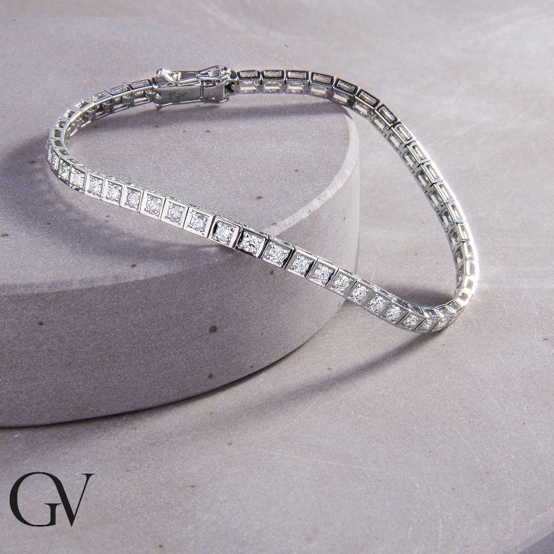 Bracelet tennis homme femme diamants or blanc 18k 