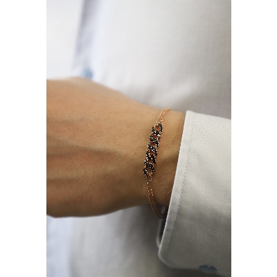 Bracelet gourmette 6 maillons en or rose 18k avec diamants noirs 