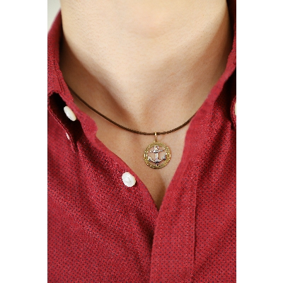 Pendentif or blanc et jaune 18k Rose des Vents et ancre