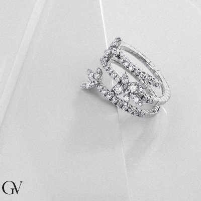 Bague ressort 3 tours en or blanc 18k avec diamants