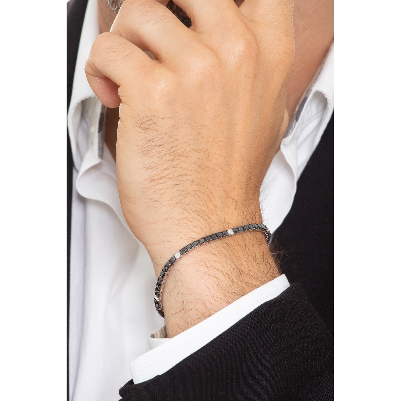 Bracelet Tennis en Or Blanc 18k avec Diamants Noirs et Blancs