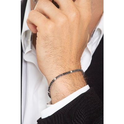 Bracelet Tennis en Or Blanc 18k avec Diamants Noirs et Blancs