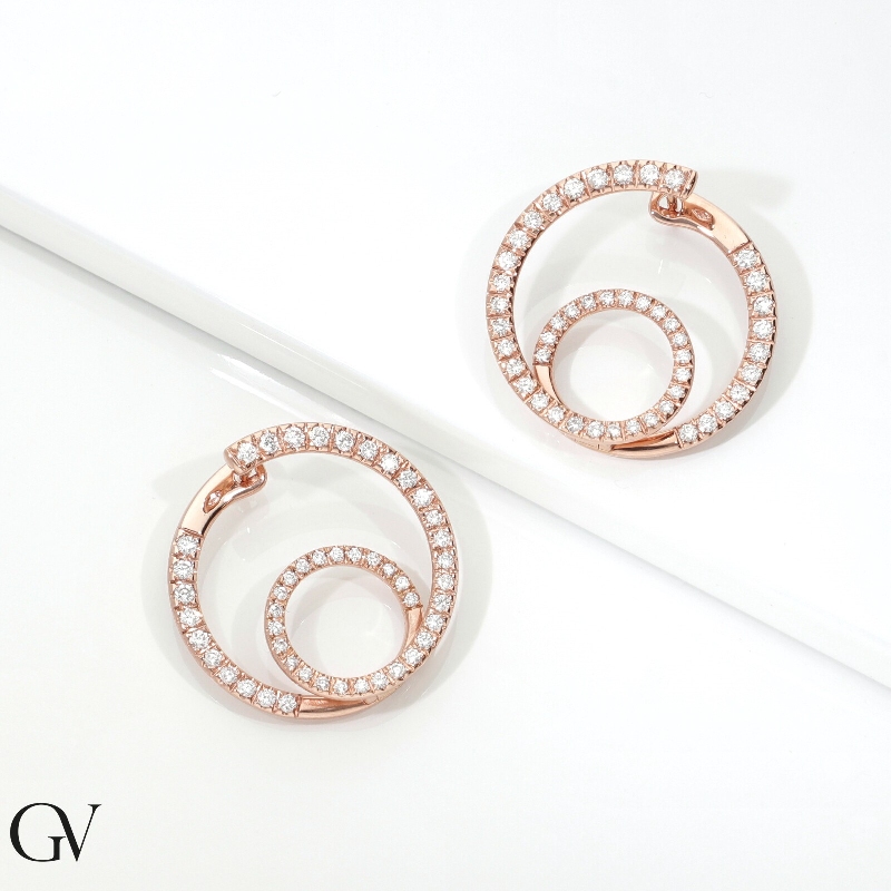 Boucles d'oreilles double cercle en or rose 18k avec diamants