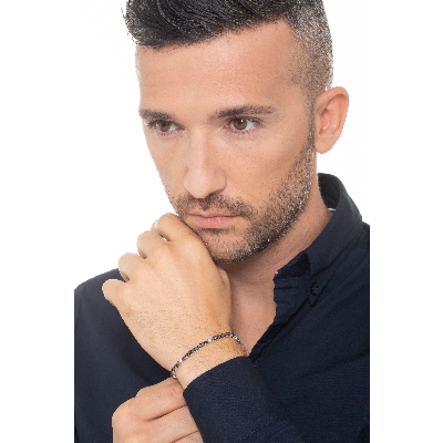 Bracelet tennis en or blanc 18k diamants noirs alternés avec des diamant