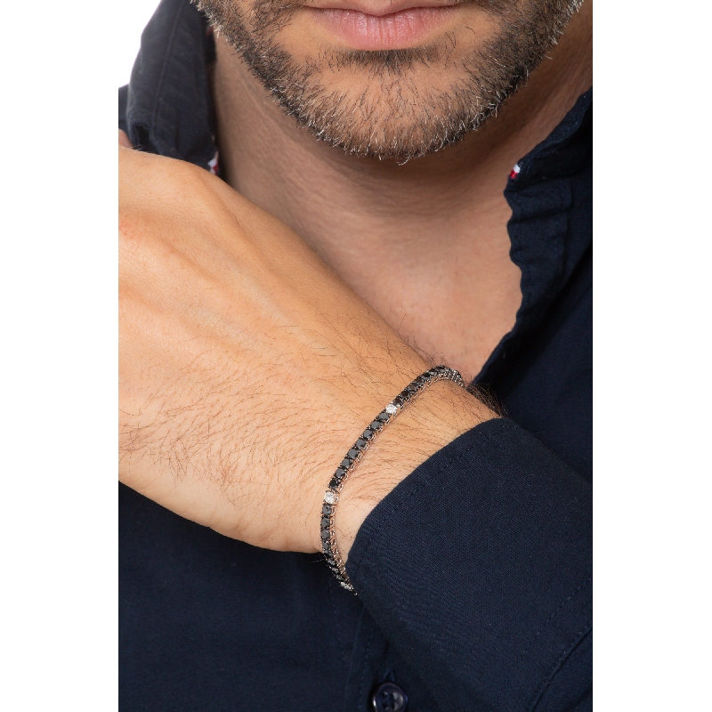 Bracelet tennis en or blanc 18k diamants noirs alternés avec des diamant