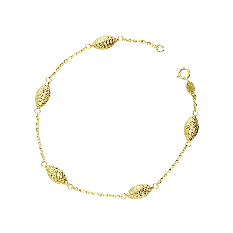 Bracelet avec navettes godronnées en or jaune 18 carats
