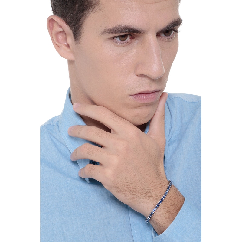 Bracelet tennis en or blanc 18k avec saphir bleu