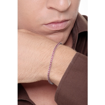 Bracelet Tennis Or Blanc 18k serti de Rubis éclatants