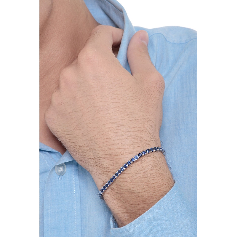 Bracelet tennis en or blanc 18k avec saphir bleu