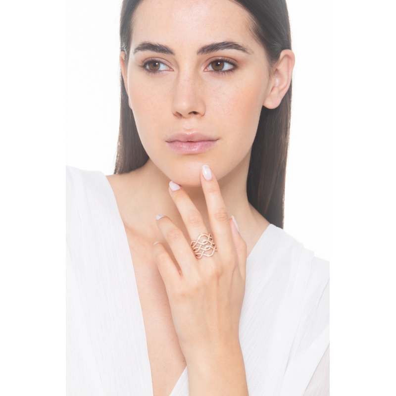 Bague bandeau en or rose 750 avec diamants